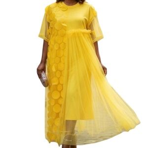 #A290   Nancy Dopamine Dressing  3D Textures Yellow Mesh Overlay Dress  NWT M